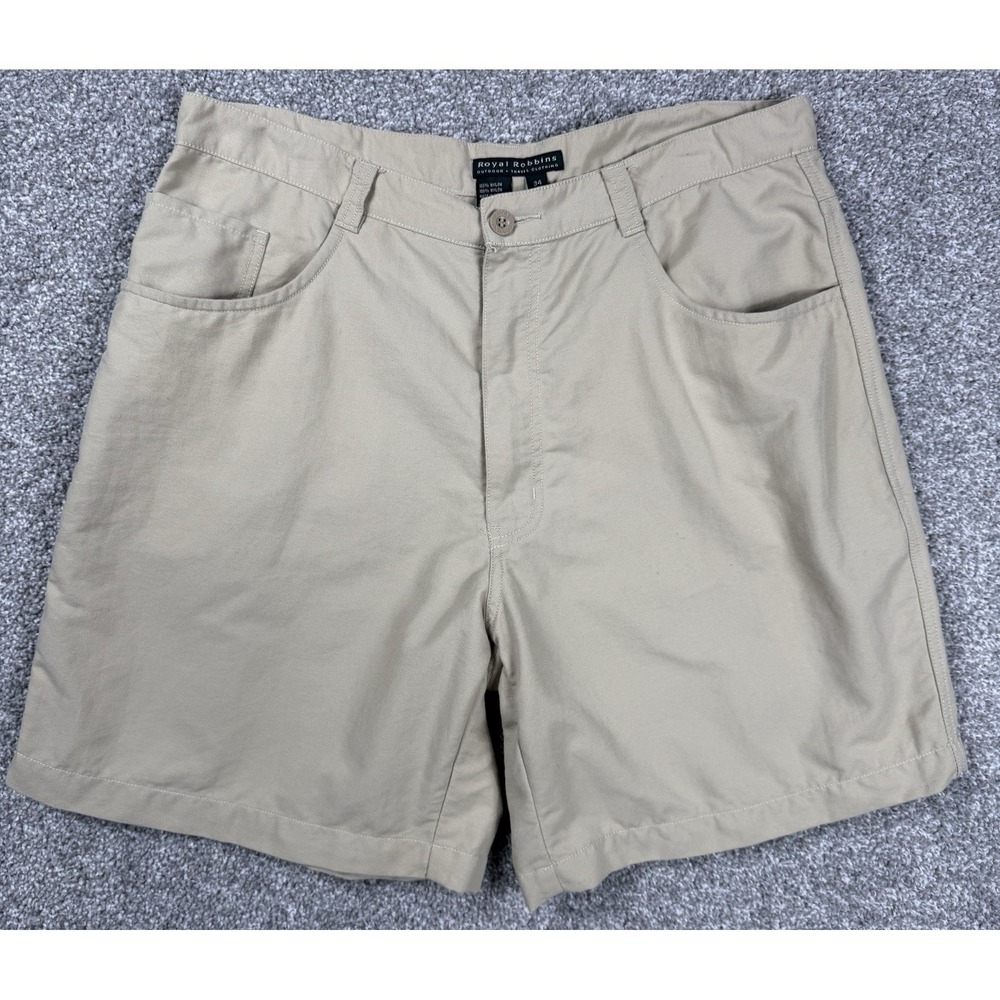 Royal Robbins Mens 34 Khaki Nylon Shorts 7" Inseam Outdoor Travel Hiking Casual